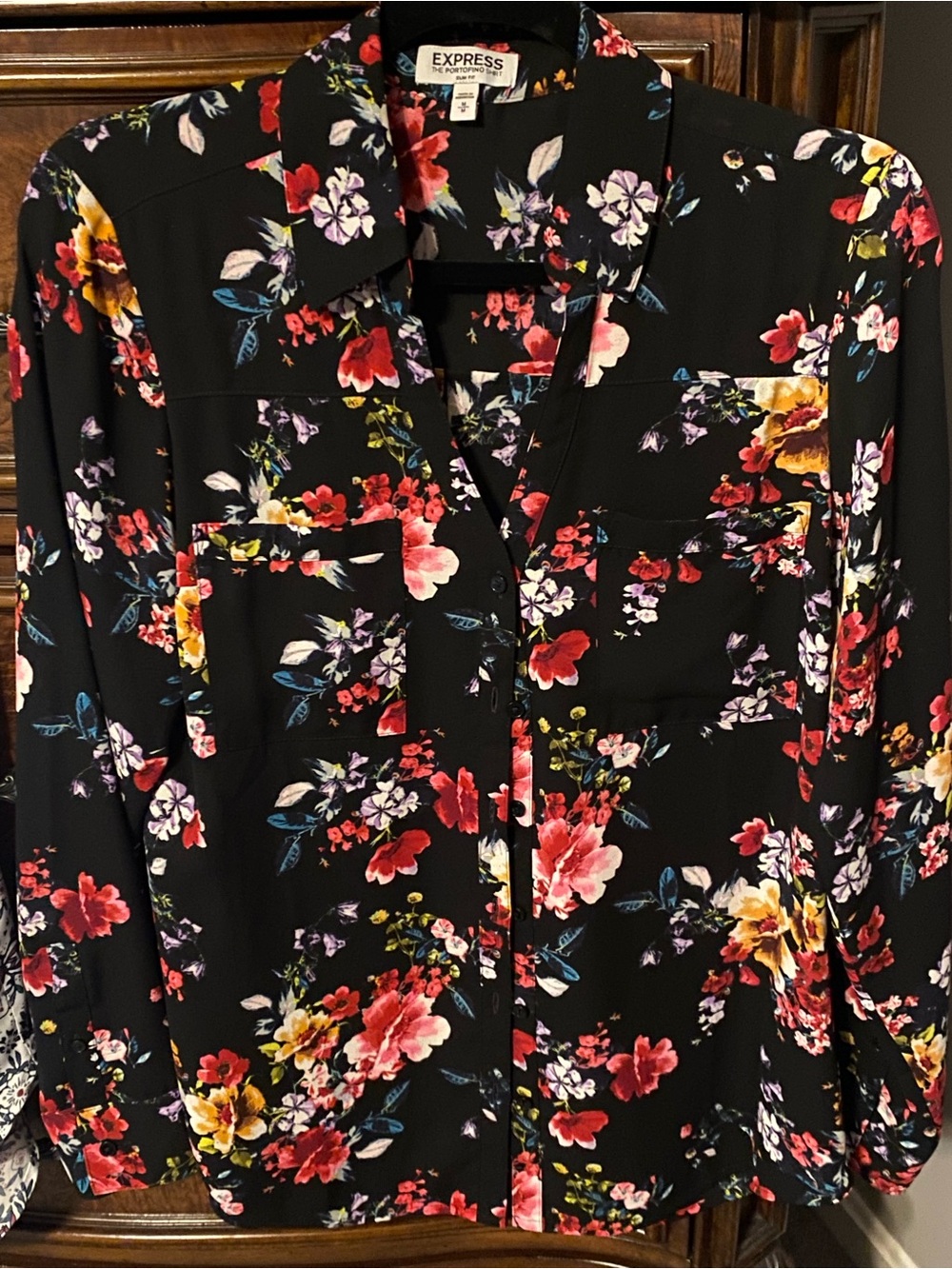 Express Black Floral Print portofino Blouse Top rare